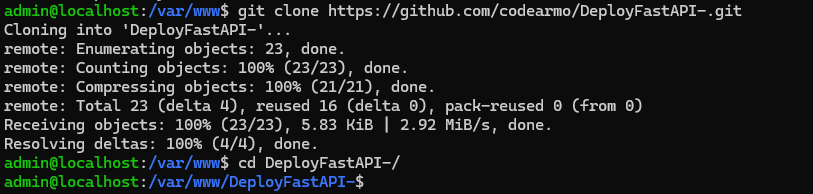 Git clone result fastapi on linux server success result