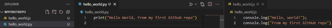 Creating Python & JS Files to Commit to GIthub Desktop Screenshot