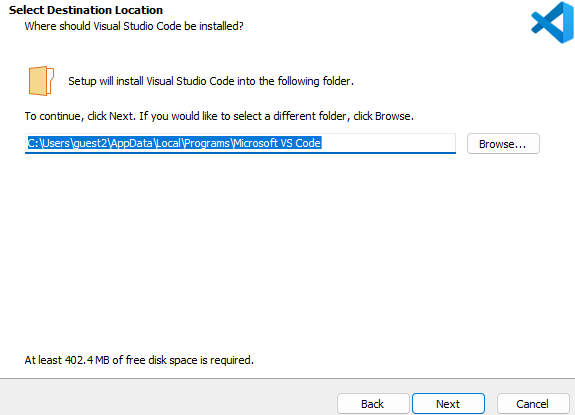 Select VS code Folder Screenshot