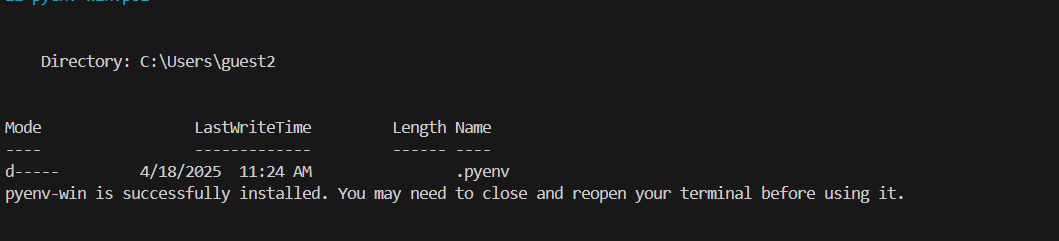 Install Latest Version of Python on Windows with Pyenv Screenshot