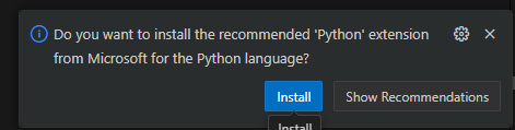 Install Python Extension Prompt