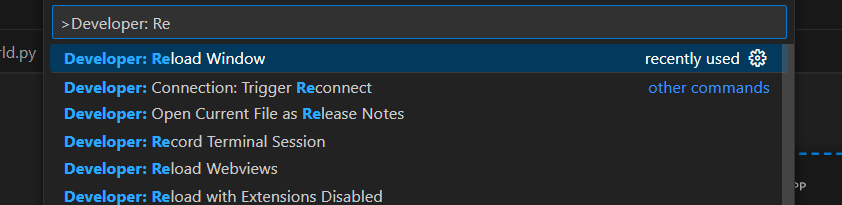 Reload Window in VS Code