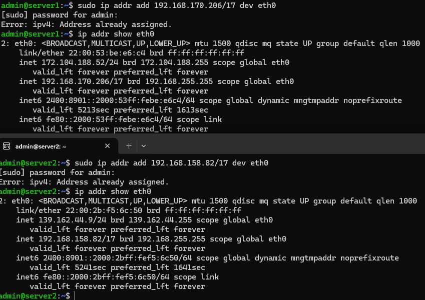 adding private IPs to Ubuntu server eth0