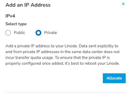 create private IP on server step 2